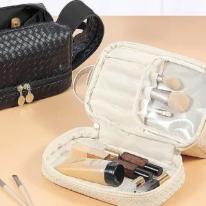 Basketweave Travel Makeup Pouch