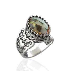 Alexandrite Gemstone Double Heart Detailed Filigree Art 925 Sterling Silver Women Statement Ring